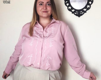 Vintage Plus Size Baby Pink Embroidered Shirt