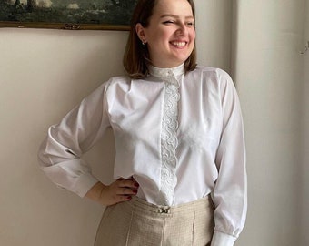 Vintage Embroidered Trim White Shirt