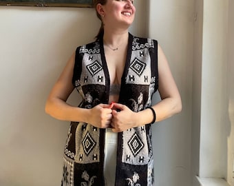 Vintage Patchwork Style Black & Grey Knit Vest