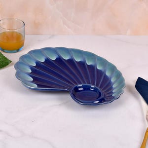 Shell Handcrafted Chip N Dip Ceramic Serving Platter | Serving Ceramic Platter | Beautiful Plate Set | Tableware Plate