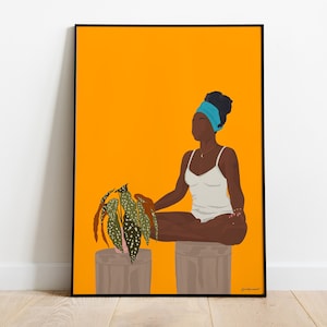 Yoga Illustration Print|Girl Print|Women print|Women meditation print|Yoga Poster|Yoga And Plant print|Yoga Digital Illustration| Wall Decor
