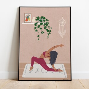 Yoga Illustration Print|Girl Print|Women print|Women Yoga Art Print|Yoga Poster|Yoga And Plant print|Yoga Digital Illustration| Wall Decor