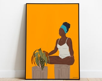 Yoga Illustration Print|Girl Print|Women print|Women meditation print|Yoga Poster|Yoga And Plant print|Yoga Digital Illustration| Wall Decor