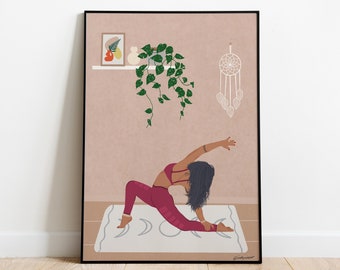 Yoga Illustration Print|Girl Print|Women print|Women Yoga Art Print|Yoga Poster|Yoga And Plant print|Yoga Digital Illustration| Wall Decor