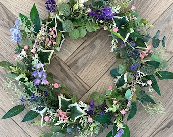 Front door wreath | eucalyptus, Ivy and lavender wreath | spring wreath | rustic farmhouse style wreath