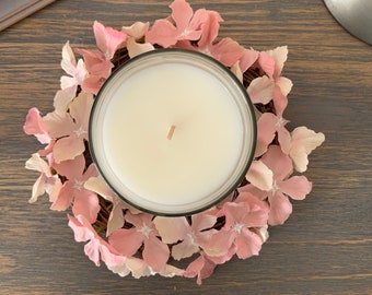 Candle wreath | Faux floral hydrangea candle wreath. Available in 3 sizes and various colours