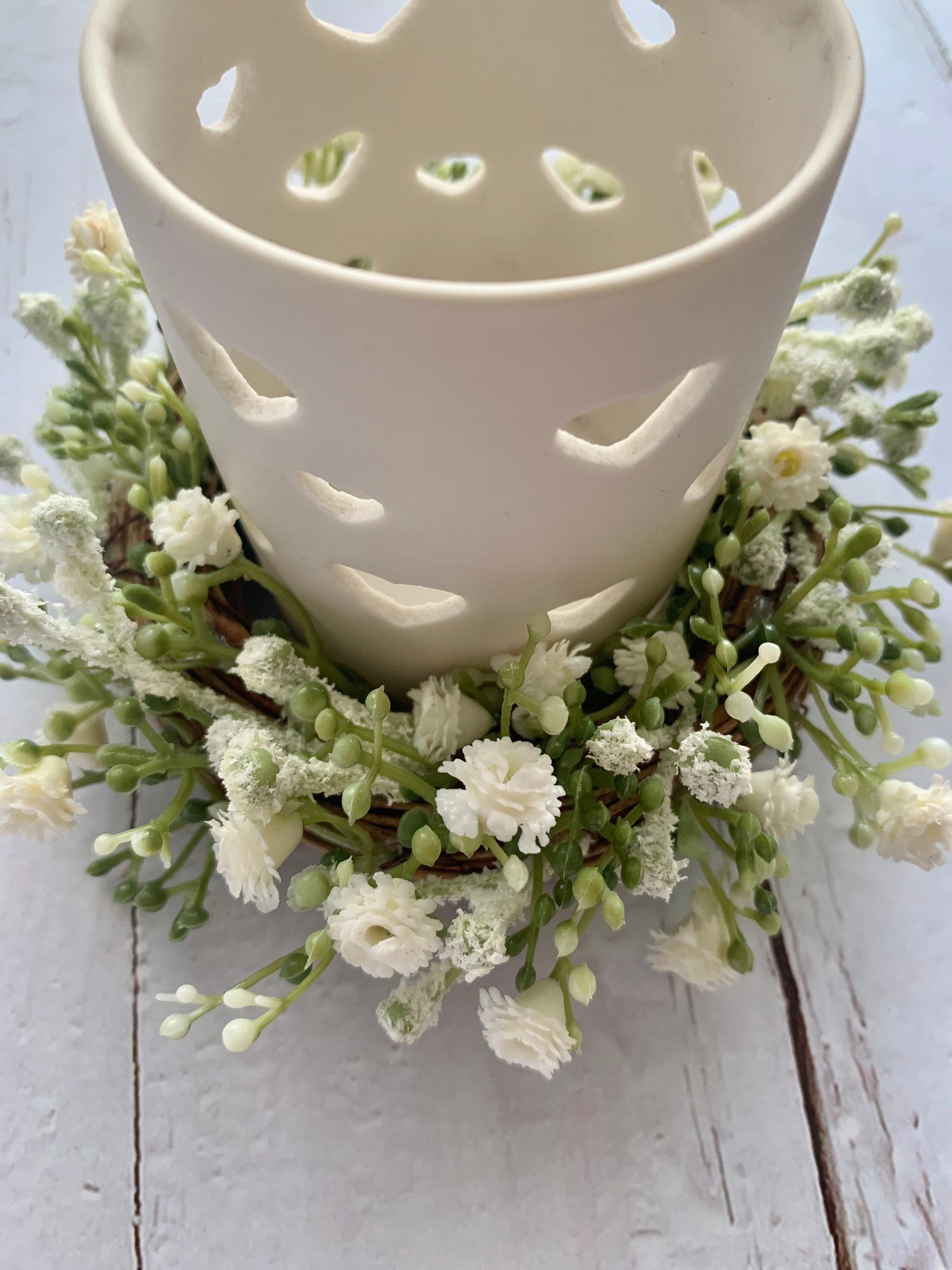 Candle Wreath Faux Floral Candle Wreath Gypsophila Candle Etsy UK