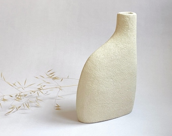 Wabi Sabi clay vase, Natural ceramic vase, Sculpture ceramic vase, White nordic flower pot, Stoneware vase, japandi white vase