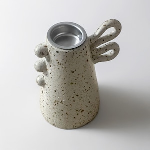 Handmade Speckled Ceramic Tea Light Holder: Altar Candle Holder Vase