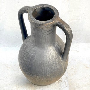 Large Dark Ceramic Vase: Handmade Rustic Stoneware Amphora