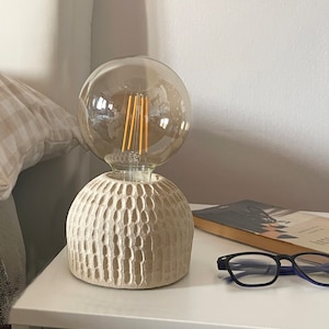 Small Ceramic Nightstand Lamp, Night Table Lamp, Bedside Lamp, Minimalist Lighting, Home Decor, Mini white ceramic night lamp, Cozy Bedroom