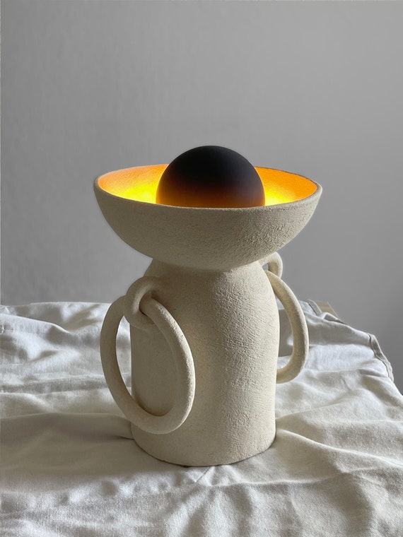 Handmade Ceramic Bedside Lamp, Designer Textured Pottery, Organic Nightstand Light, Luxury Statement Table Lamp, Minimalist Living Room Ligh
