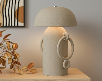 Lampada gigante a forma di fungo in ceramica, lampada da comodino in stile vintage, decorazione da scrivania in stile coreano color crema, lampada scultorea a forma di casa a forma di fungo, regalo per lei