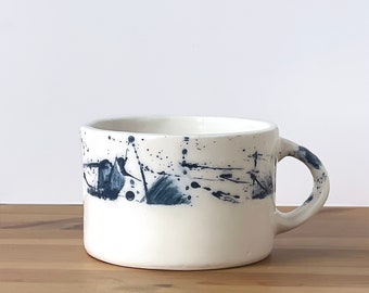 Large speckled blue mug, Big cereal mug, Original rustic mug, Coffee mug, Ceramic mug handmade pottery, gift for a rustic house