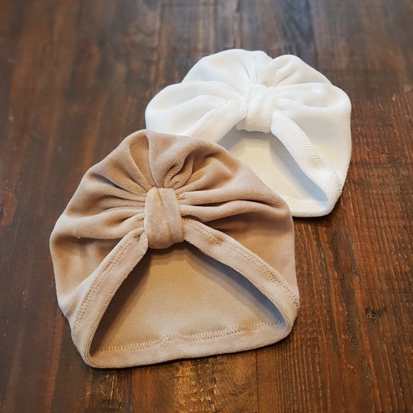 turban bébé bonnet naissance velours lisse