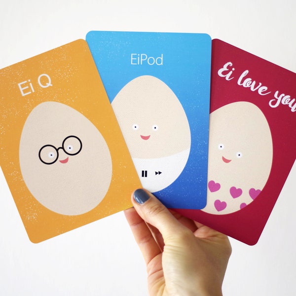 Buntes 3er Oster-Postkarten-Set | witzge Grußkarten mit illustrierten Eiern | Ei Q | Ei love you | EiPod #schreibmalwieder #happyeaster