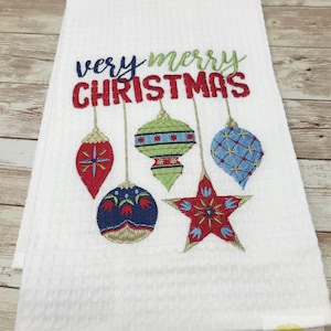 Embroidery Christmas Figure Waffle Weave Towel