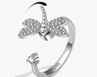 RESIZABLE ANXIETY RING fidget ring stress anxiety reliever for woman adults gift silver dragonfly ring