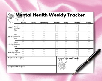 Mental Health Weekly Tracker für Erwachsene Teenager Gefühl Stimmung Tracker druckbares Journal positive Gedanken negative Gedanken