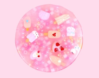 PINK SWEETS pick pad fidget  ice cream stress anxiety reliever relax latex free silicone pick skin picking beads funny adult cake summer