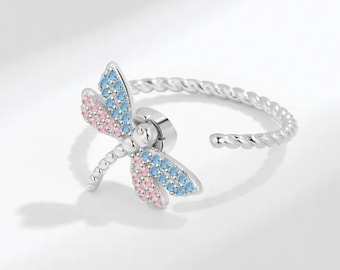RESIZABLE ANGST RING Fidget Ring Stress Angst Relief für Frau Erwachsene Geschenk blau rosa Libelle Ring
