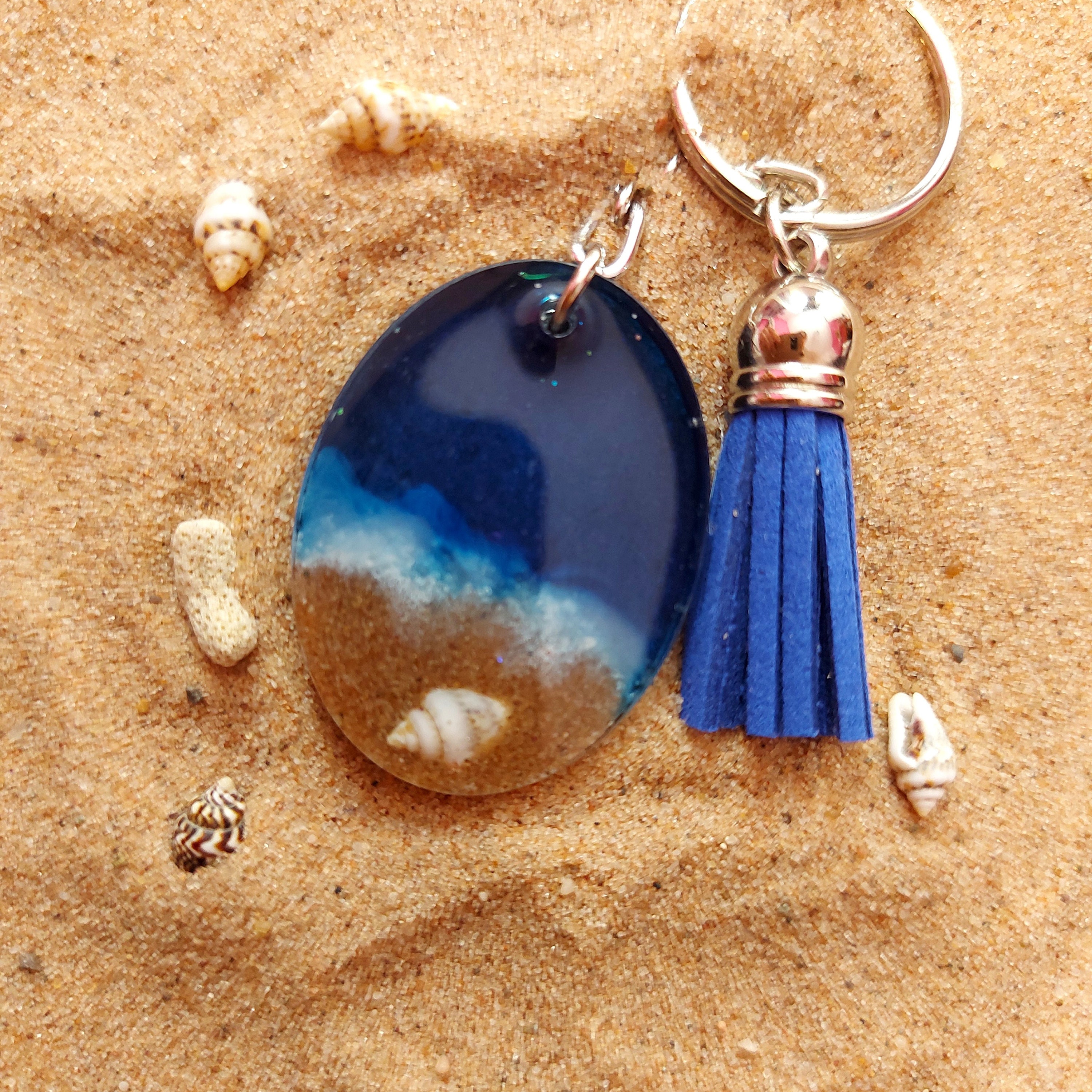 Resin Handmade beach seashell keychain with tassel Etsy