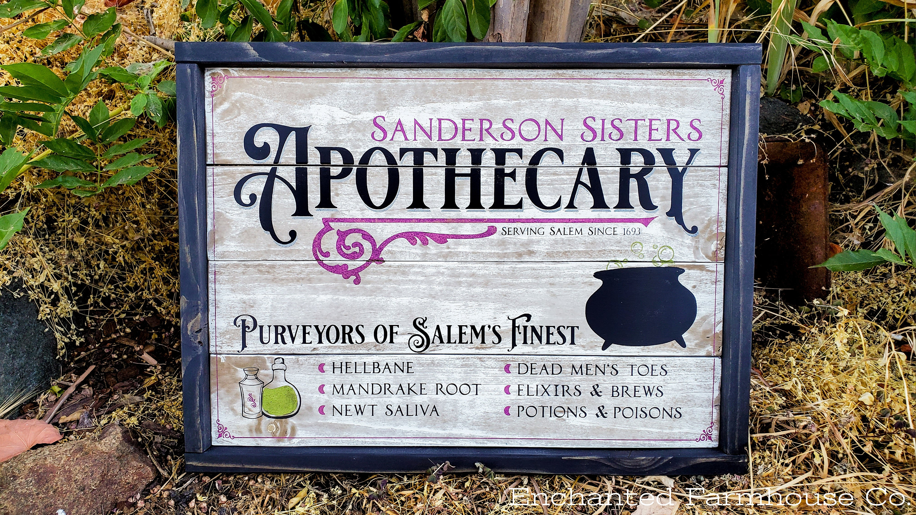 Sanderson Sisters Apothecary Rustic Slatted Wood Sign as Seen on the