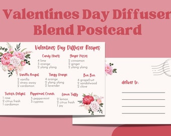 VALENTINES DAY DIFFUSER Blends Recipe Postcard | Valentines Essential Oil Diffuser Printable Postcard | Young Living | Instant Download