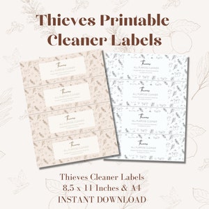 PRINTABLE THIEVES CLEANER Label With Botanicals | Printable All Purpose Cleaner Label | 16 oz Thieves Spray Bottle Label | Instant Download