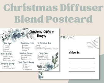 CHRISTMAS DIFFUSER BLENDS Recipe Postcard | Holiday Essential Oil Diffuser Blend Printable Postcard | Young Living | Instant Download