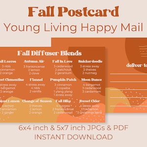 FALL DIFFUSER BLENDS Recipe Postcard | Retro Fall Essential Oils Young Living | Printable Postcard | Young Living Mail | Instant Download