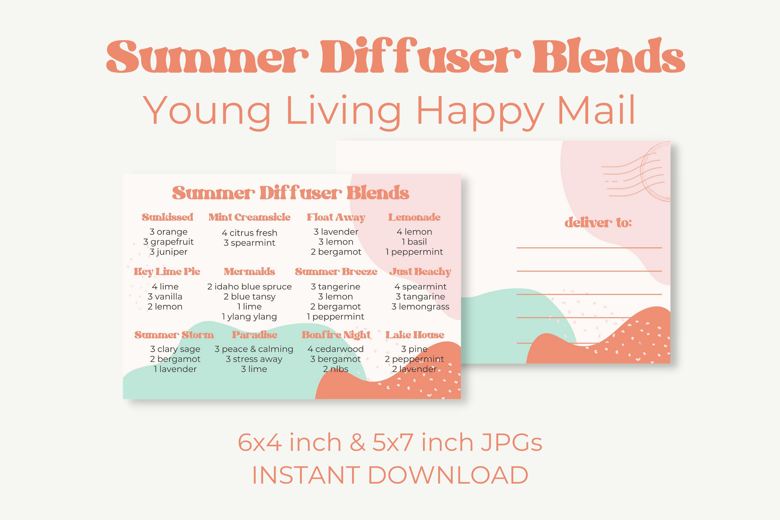 SUMMER DIFFUSER BLENDS Recipe Postcard | Summer Essential Oils Young Living | Printable Postcard | Young Living Mail | Instant Download