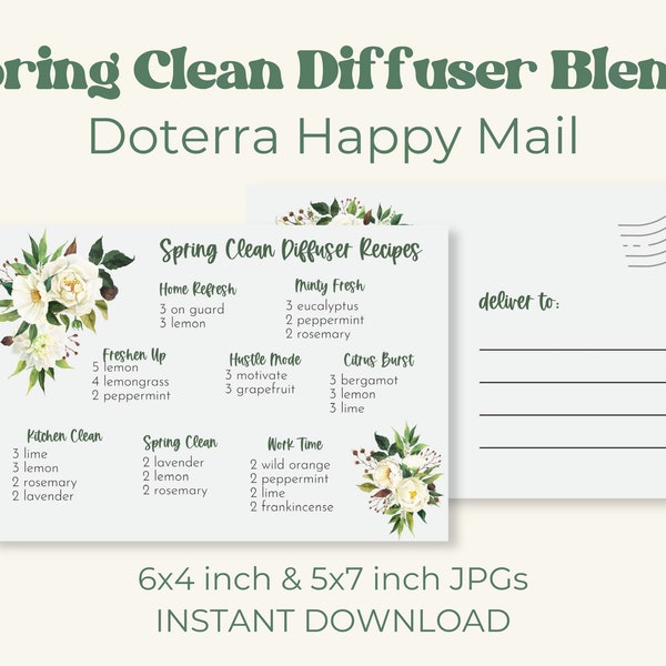 SPRING CLEAN DIFFUSER Blends Doterra Recept Ansichtkaart | Doterra etherische olie Diffuser Blend Afdrukbare Ansichtkaart | Doterra | Direct downloaden