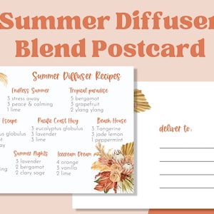 SUMMER DIFFUSER BLENDS Recipe Postcard / Summer Essential Oil Diffuser Blend Printable Postcard / Young Living Oils / Instant Download