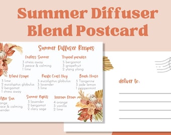 SUMMER DIFFUSER BLENDS Recipe Postcard | Summer Essential Oil Diffuser Blend Printable Postcard | Young Living Oils | Instant Download
