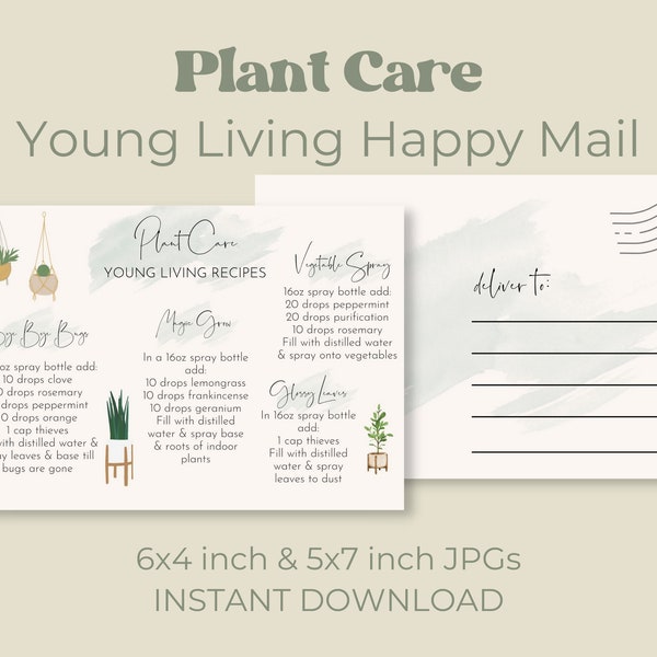 PLANT CARE With Essential Oils Young Living Postcard | Indoor Plant Essential Oil Printable Postcard | Young Living | Instant Download
