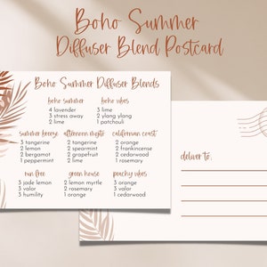 BOHO SUMMER DIFFUSER Blends Recipe Postcard / Boho Summer Essential Oil Diffuser Blend Printable Postcard / Young Living / Instant Download