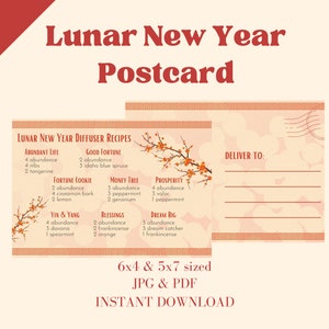 LUNAR NEW YEARS Abundance Diffuser Blends Receta Postal / Postal imprimible / Aceites Young Living / Descarga instantánea