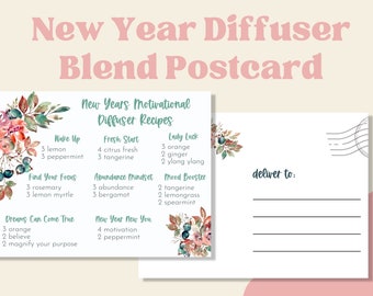 NEW YEARS DIFFUSER Blends Recipe Postcard | New Year Essential Oil Diffuser Blend Printable Postcard | Young Living Oils| Instant Download