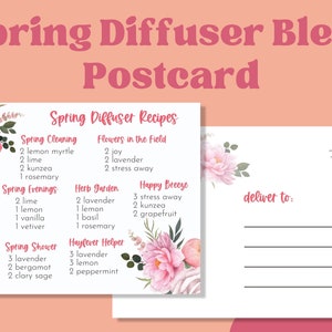 FRÜHLING DIFFUSOR BLENDS Rezept Postkarte | Frühling Ätherisches Öl Diffusor Blend Printable Postkarte | Junge Wohnöle| Sofort Download