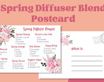 SPRING DIFFUSER BLENDS Recipe Postcard | Spring Essential Oil Diffuser Blend Printable Postcard | Young Living Oils| Instant Download