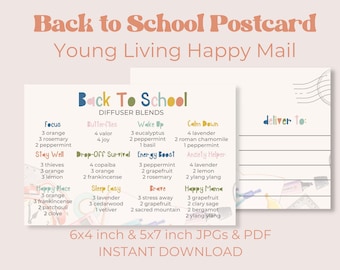 BACK TO SCHOOL Diffuser Blends Recipe Postcard | Essential Oils Young Living Printable Postcard | Young Living Mail | Instant Download