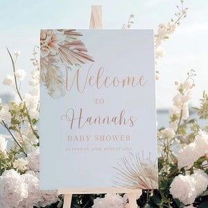 Cartello di benvenuto per baby shower, decorazioni rustiche per baby shower, baby shower Pampas, design personalizzato, download digitale, genere neutro, #BP1