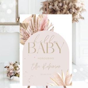 Boho Baby Shower Welcome Sign, DIGITAL DOWNLOAD, Pampas Baby Shower Decorations, Arch Welcome Sign, Pink & Beige Sign, Gender Neutral #PB1