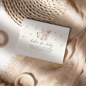 Bohomeisjes doucheboeken voor babykaart, beige neutrale babyshower Bring a Book Request, boho pampa babyshower decor, babykleertjes #BHB1