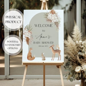 Boho Baby Shower Willkommensschild, Waldtiere Babyparty Dekor, Pampas Babyparty Eingangsschild, Geschlecht Neutral Babyparty, A1 A2 A3