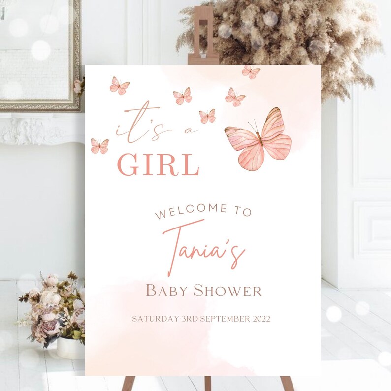 Pink Butterfly Baby Shower Sign DIGITAL DOWNLOAD Etsy