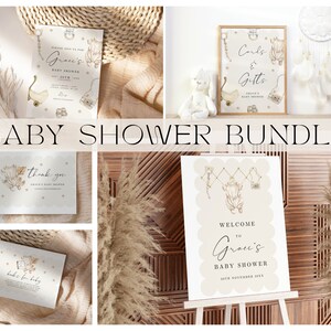 Bundle shower de bébé garçon bohème, décoration de baby shower bohème pampa, baby shower beige neutre, carte de remerciement d'invitation de signe de bienvenue, # BHB1