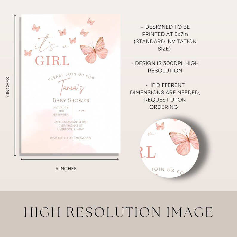 Pink Butterfly Baby Shower Invitation DIGITAL DOWNLOAD Etsy UK