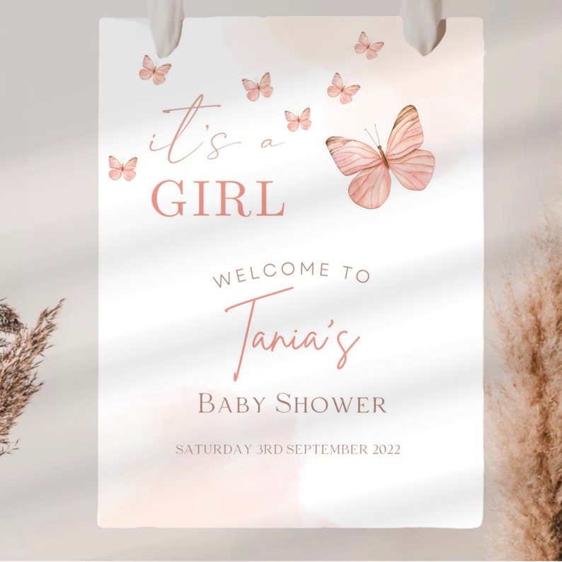 Pink Butterfly Baby Shower Sign DIGITAL DOWNLOAD Etsy